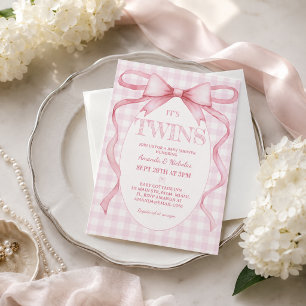 Zwillingsmädchen Rosa Schleifenband Vintage Süß  Einladung