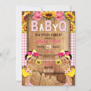 Zwillingsmädchen Rosa Sonnenblume Baby Q Barbecue Einladung