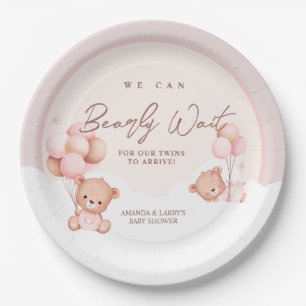 Zwillingsmädchen Teddybär Babyparty Pappteller