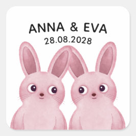Zwillingsparty mit Pink Bunnies Quadratischer Aufkleber