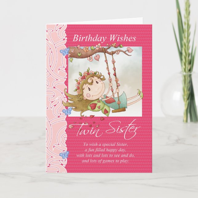 Zwillingsschwester Geburtstag wünscht Grußkarte mi Karte (Vorderseite)