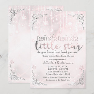 Zwinkelnder kleiner Stern Rosa & Silber Baby Showe Einladung