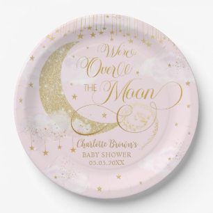 Zwinker Kleine Sterne Mond Pastell Rosa Babyparty Pappteller
