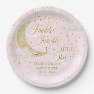 Zwinker kleine Sterne Mond Pastell Rosa Babyparty Pappteller