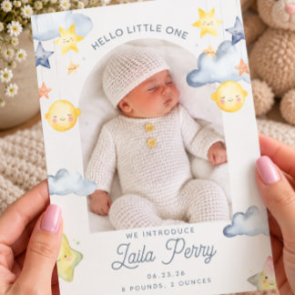 Zwinkern Kleiner Mond & Sterne Baby Geburt Ankündigung