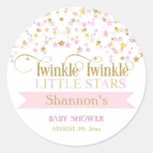 Zwinkernde kleine Sterne Zwillings-Baby-Party Pink Runder Aufkleber