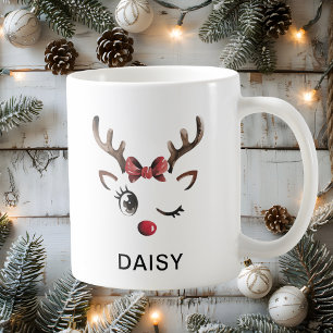 Zwinkerndes rotes Schleifen-Rentier Weihnachten be Kaffeetasse
