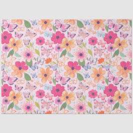 Zwirnpapier, Schmetterlinge und Blume weich rosa Seidenpapier