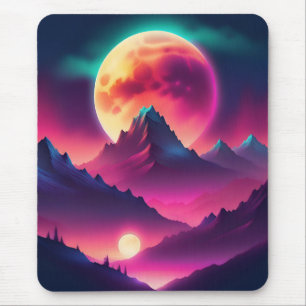Zwischen den Bergen erhebender Mond Mousepad