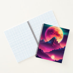 Zwischen den Bergen erhebender Mond Notizbuch