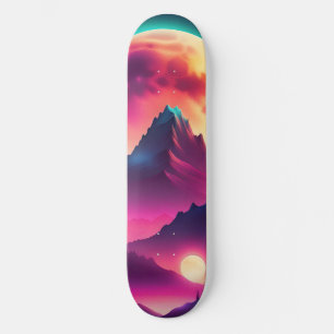 Zwischen den Bergen erhebender Mond Skateboard