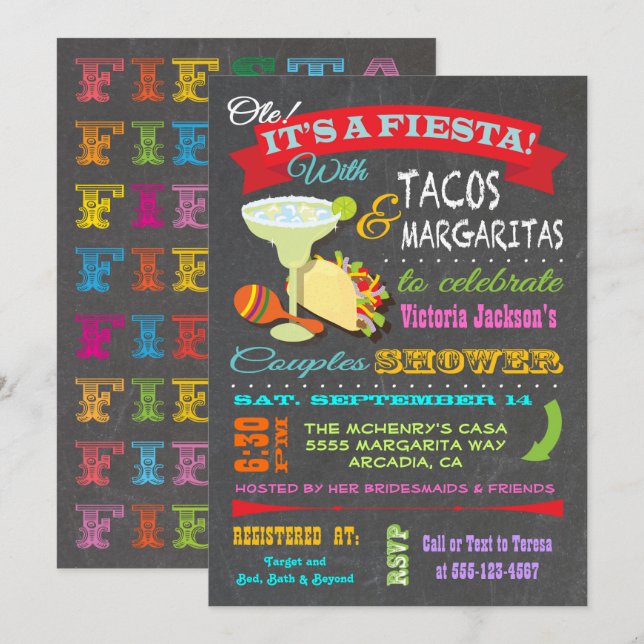 Zwischenablage mexikanische Fiesta Paare Dusche Einladung (Vorne/Hinten)