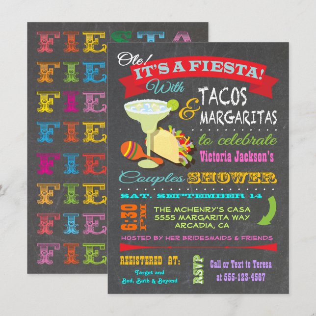 Zwischenablage mexikanische Fiesta Paare Dusche Einladung (Vorne/Hinten)