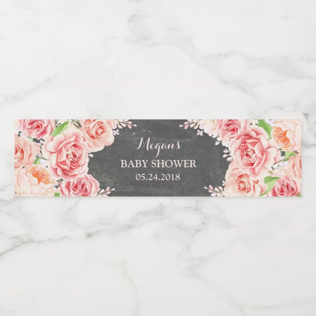 Zwischenablage Rosa Aquarell Blume Kinderdusche (Einzelnes Label)