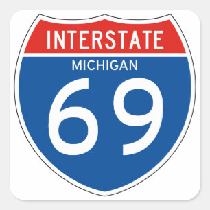 Zwischenstaatliches Zeichen 69 - Michigan Quadratischer Aufkleber