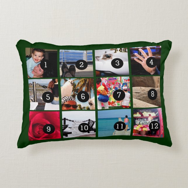 Zwölf deiner Fotos machen dein eigenes Geschenk Zierkissen (Vorderseite)