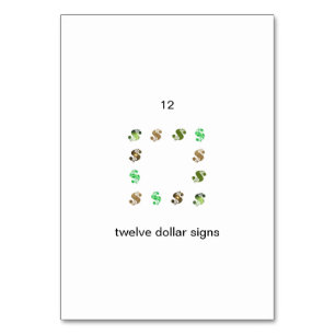 Zwölf Dollar Zeichen Anzahl Flashcards Tischnummer