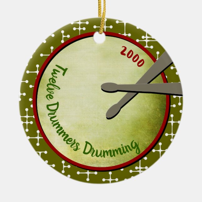 Zwölf Drummer Drumming - individuelles Jahr Keramik Ornament (Vorne)