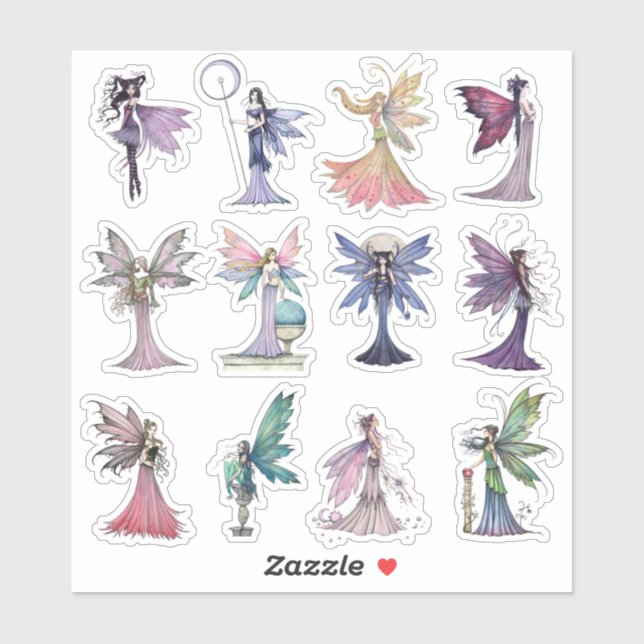 Zwölf elegante und farbenfrohe Molly Harrison Fair Aufkleber (Blatt)