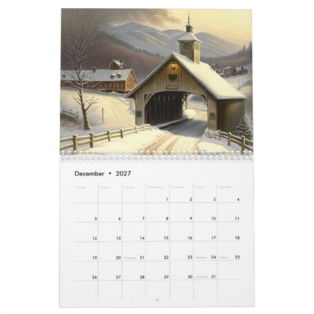 Zwölf Monate bedeckte Wasserfarbenbrücken Kalender (Dez 2027)