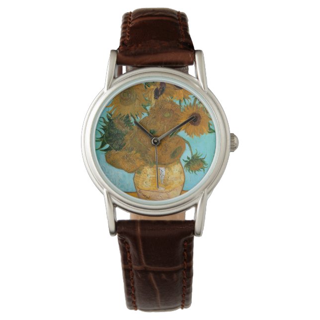 Zwölf Sonnenblumen in einer Vase (Stillleben Maler Armbanduhr (Vorderseite)