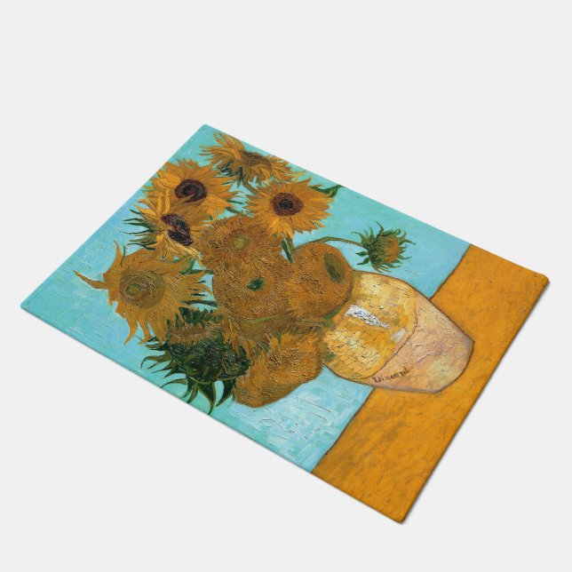 Zwölf Sonnenblumen in einer Vase (Stillleben Maler Fußmatte (Schrägansicht)