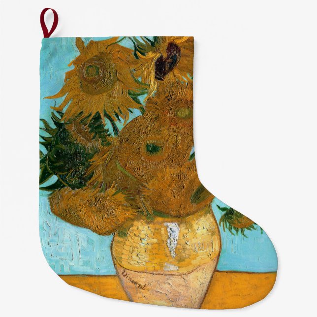 Zwölf Sonnenblumen in einer Vase (Stillleben Maler Großer Weihnachtsstrumpf (Vorderseite)