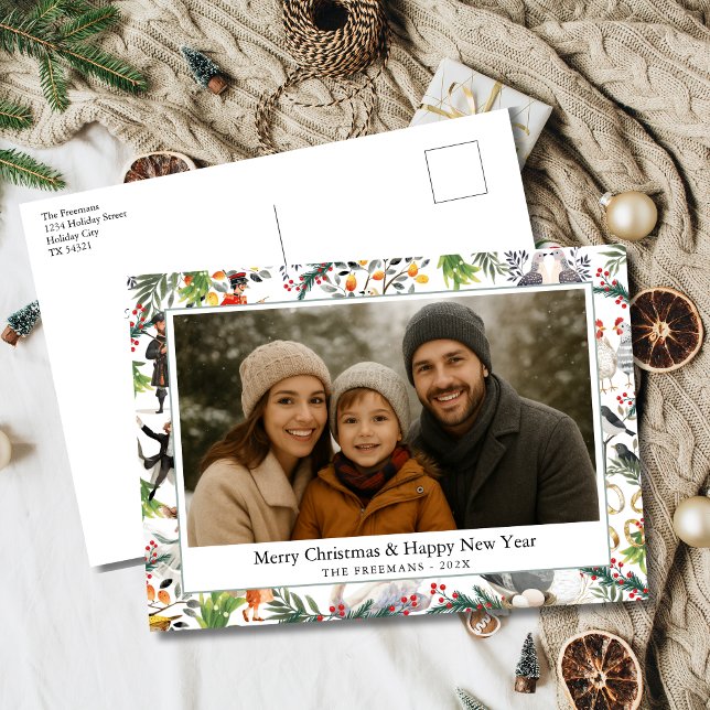 Zwölf Tage Weihnachten (12 Days of Christmas Holiday Photo Postcard)