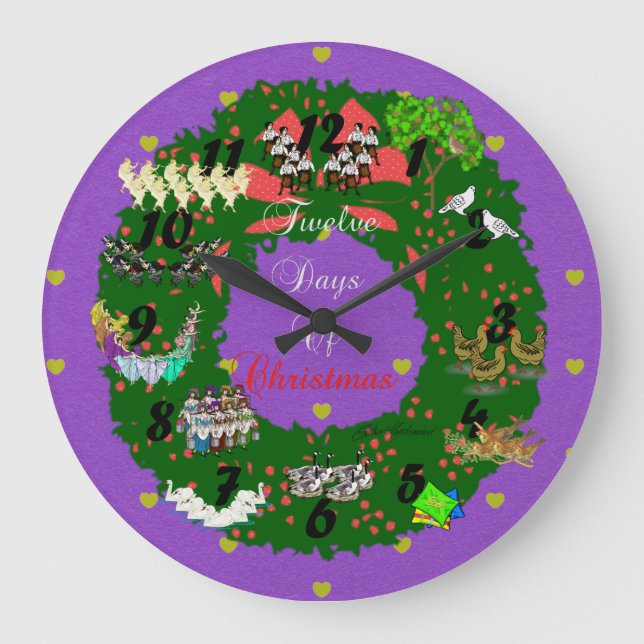 Zwölf Tage Weihnachten Große Wanduhr (Vorderseite)