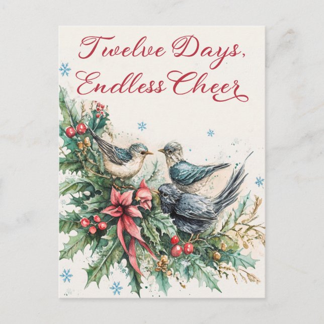 Zwölf Tage Weihnachtsdruck Feiertagspostkarte (Vorderseite)