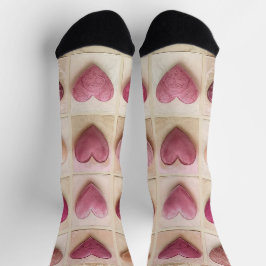 Zwölf Valentinherzen auf Papiertexturen Socken