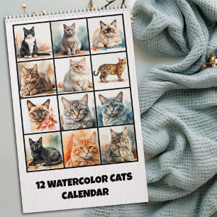 Zwölf Wasserfarben-Katzen-Kalender Kalender