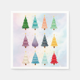 Zwölf Weihnachtsbäume: Wasserfarben-Festtagsdruck Serviette