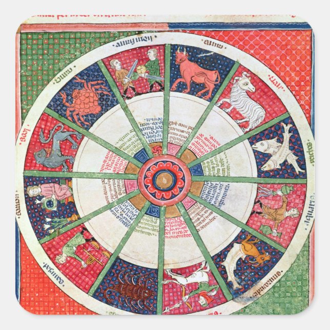 Zwölf Zeichen des Zodiaks und der Sonne Quadratischer Aufkleber (Vorderseite)