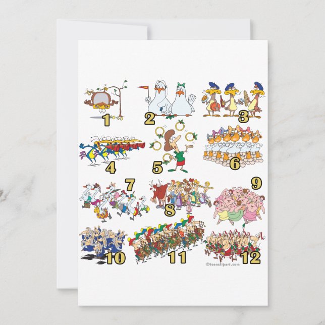Zwölftage Weihnachtslied Cartoon Feiertagskarte (Vorderseite)