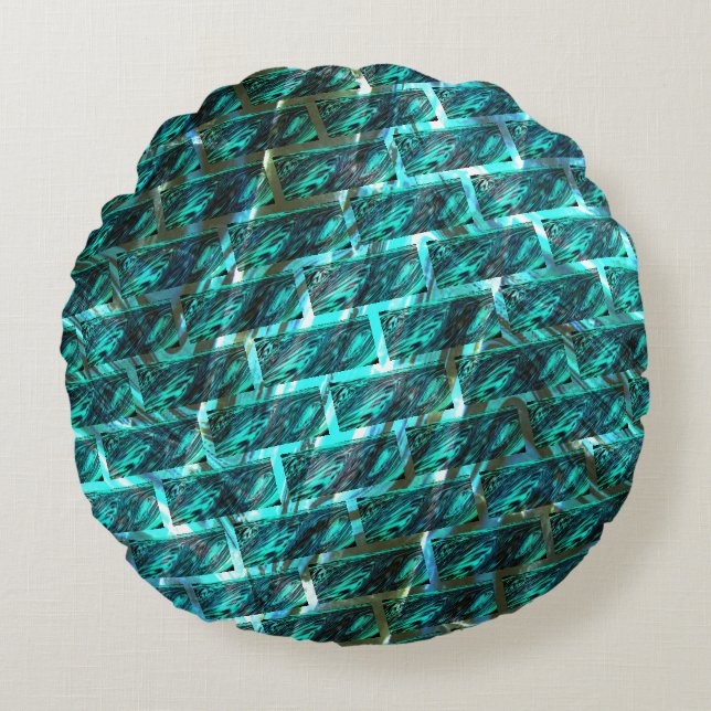 Zyanfarbener, grauer, geriffter oder anderer Stein Rundes Kissen (Vorderseite)