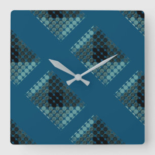 Zyantasten über blau, geometrische Formen formen Quadratische Wanduhr