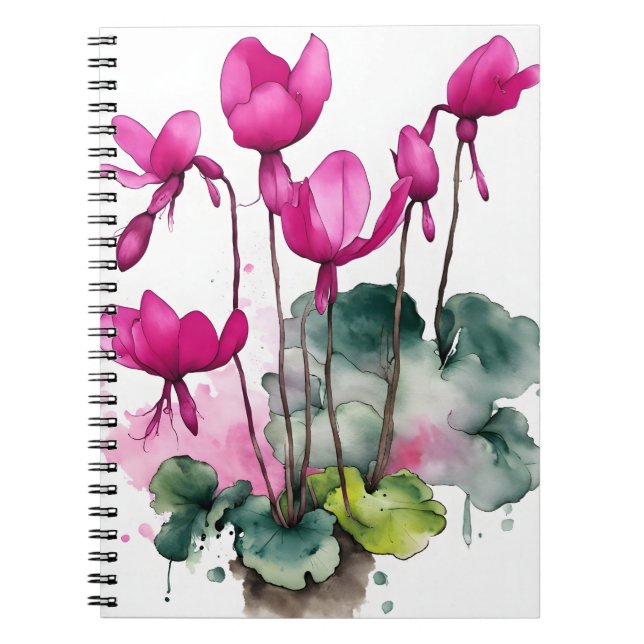 Zyklamen - Aquarellblumen Notizblock (Vorderseite)