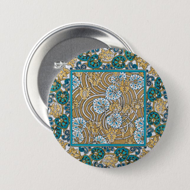 Zyklamen Blau Jugendstil Blume Botanisch Button (Vorne & Hinten)