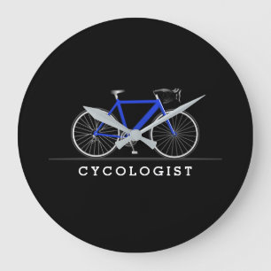 Zykologe Text mit blauem Fahrrad Große Wanduhr