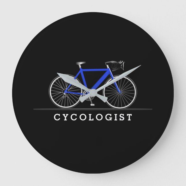 Zykologe Text mit blauem Fahrrad Große Wanduhr (Vorderseite)