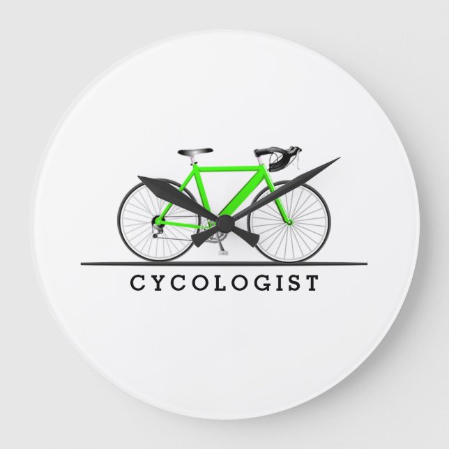 Zykologe Text mit grünem Fahrrad Große Wanduhr (Vorderseite)