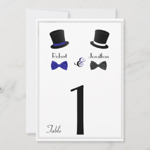 Zylinder und Fliege Blau Gay Hochzeit Tisch Nummer Einladung