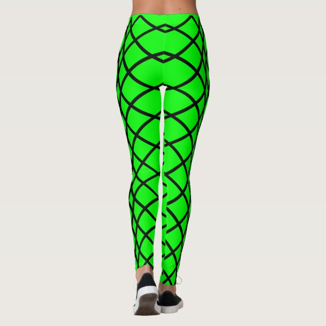 Zylindrisches Muster Schwarz auf Neon Green Women' Leggings (Rückseite)