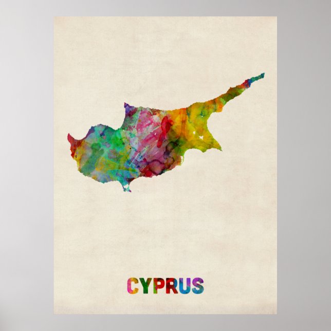 Zypern Aquarellkarte Poster (Vorne)