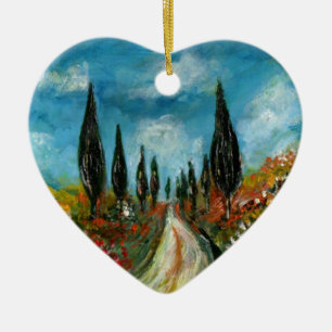 ZYPERN-BÄUME UND PULVER IN DER TUSKANISCHEN RUNDE KERAMIKORNAMENT