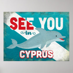 Zypern Dolphin - Retro Vintage Travel Poster