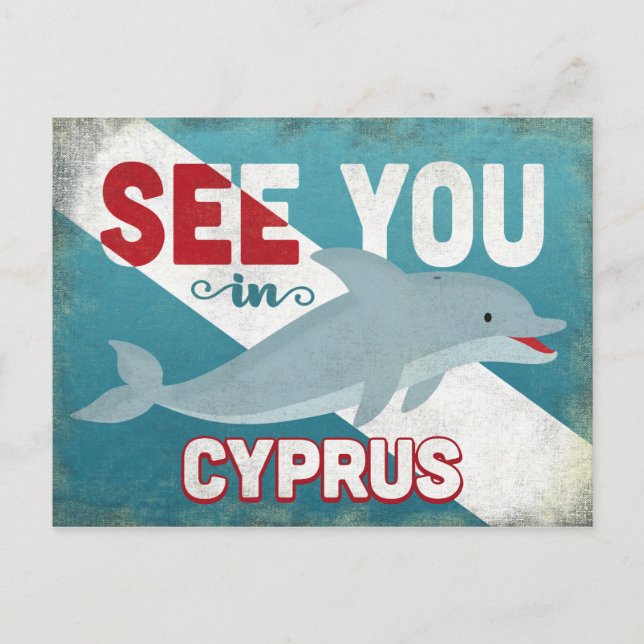Zypern Dolphin - Retro Vintage Travel Postkarte (Vorderseite)