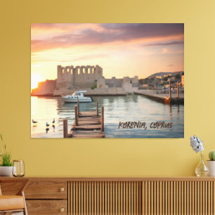 Zypern Kyrenia Aquarellskizze mit Yacht Leinwanddruck
