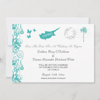 Zypern Save the Date in Aqua und White Einladung